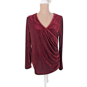 Soft Surroundings Alyssa Women's Velvet M Faux Wrap Burgundy Red Top Blouse Goth